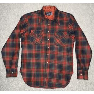 Rare Vintage Atkinson Button Up Shirt Mens M Plaid Long Sleeve 100% Virgin Wool